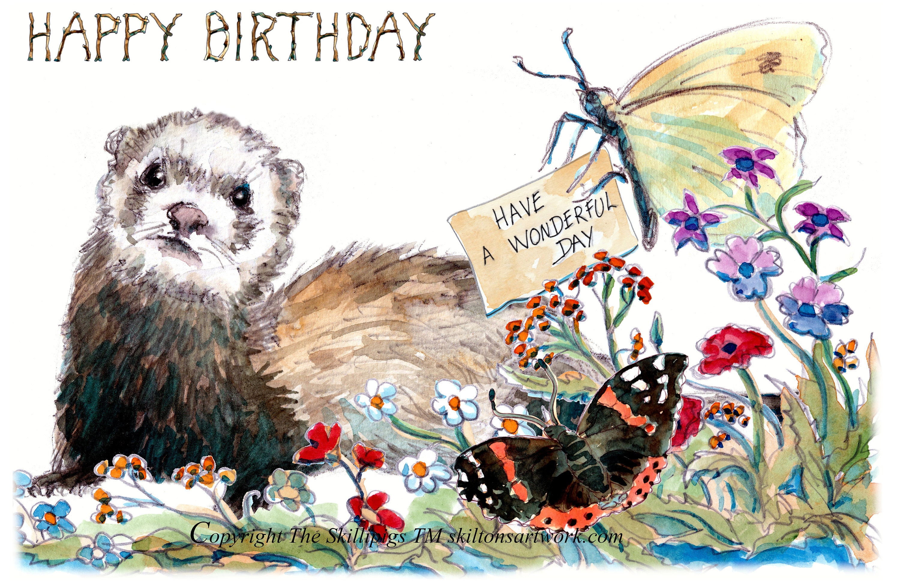 Biglietto D'Auguri Con Furetto – Cartolina Di Compleanno Originale 145x145mm Con Busta Di Lusso, Carta Riciclata FSC