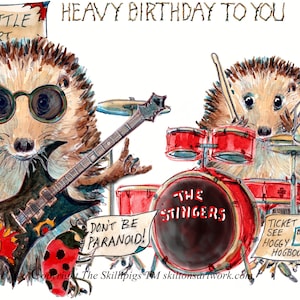 3172 Rockband Happy Birthday, Heavy Birthday to you, metalen kaart. Hedgehog band 'The Stingers' heavy Nettle concert. Kan worden gepersonaliseerd