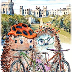 Fietskaart WINDSOR CASTLE, egel fietsend stel fietsers op bezoek tijdens de lange wandeling. Kan op veel manieren worden gepersonaliseerd. Nr. 2 WINDSOR