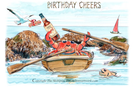 3139 Crab HAPPY BIRTHDAY Birthday Cheers Card. Rock Pool Crab in a