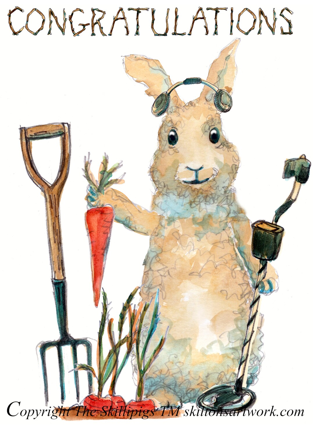 Congratulations Rabbit Detectorist CONGRATULATIONS Card. Metal Detectorist Rabbit and Metal ...