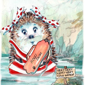 2957 Schwimmer HAPPY BITHDAY Schwimmer Karte. Ein Wildwasserschwimmer in einem kalten Fluss oder See. Kann personalisiert werden.