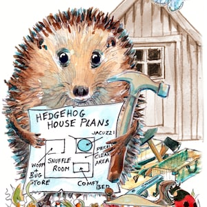 3477 Happy Birthday-kaart Egel overwintering huisplannen, klusjesman doe-het-zelf tuingereedschap schuurtje houtbewerking en dingen maken. Kan worden gepersonaliseerd.