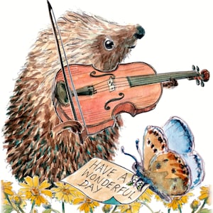 3939 Verjaardagskaart voor altvioolspeler. Gelukkige verjaardagskaart met onze egel altviolist snaarinstrument speler. Kan worden gepersonaliseerd.