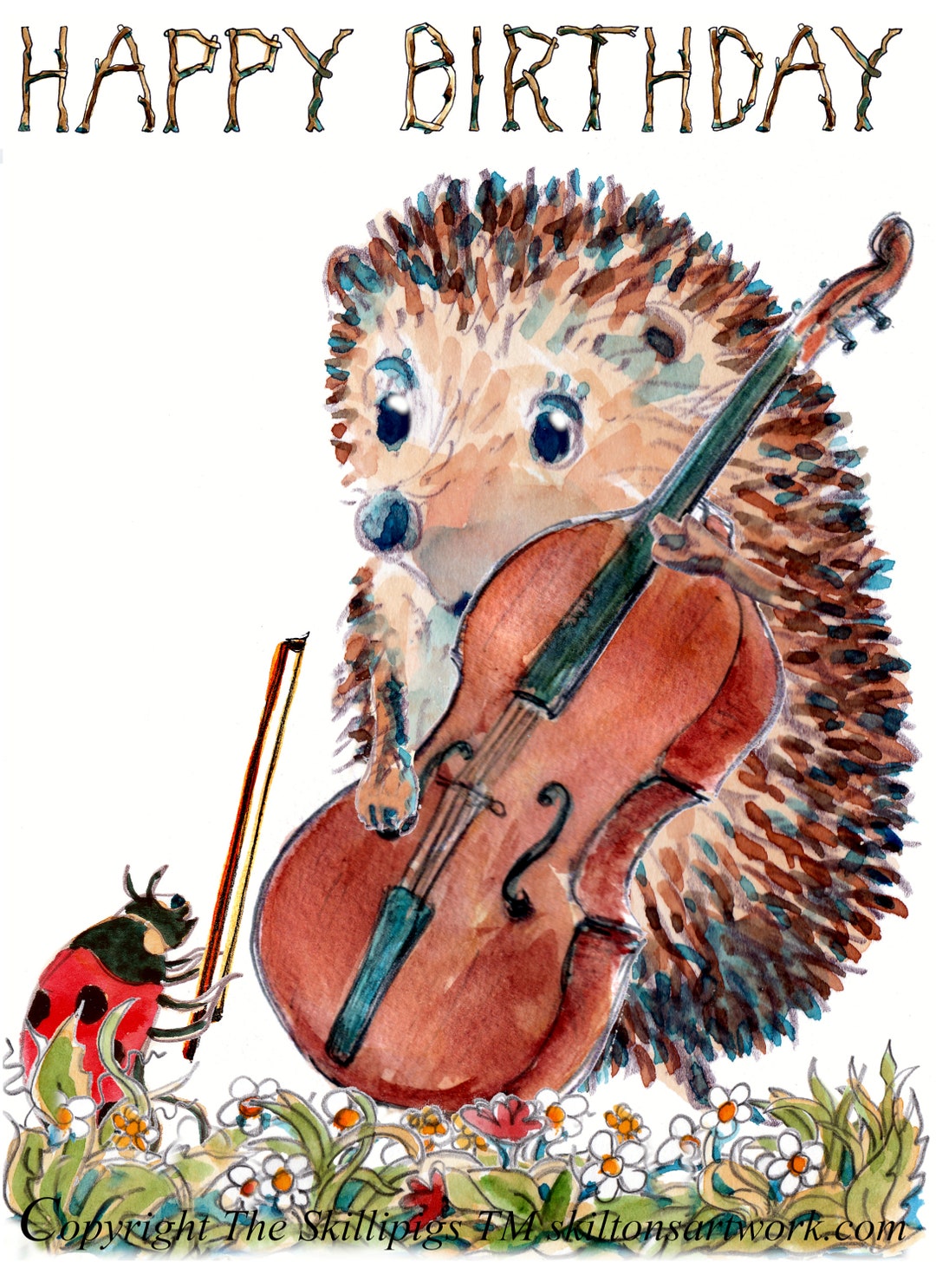 3057 Double Bass HAPPY BIRTHDAY Card Orchestral Hedgehog Can Be ...