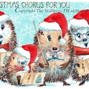 164 CHOIR Weihnachtskarte Ein Weihnachtschor für Sie. Igel Sternsinger. Kann personalisiert werden. Fragen Sie nach Chor-Spendenkarten.