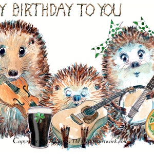 Kaart van Ierse folkgroep uit 2981. Een GELUKKIGE VERJAARDAG voor jou. Een band met gitaar, banjo en viool en een pint Irish Stout. Kan worden gepersonaliseerd.