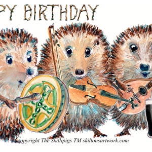 3573 Musique irlandaise carte JOYEUX ANNIVERSAIRE chant folklorique jouant du tambour bodrhan, du violon et de la mandoline gaélique. Peut être personnalisé