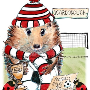50 cartes d'anniversaire de football SCARBOROUGH. écharpe et chapeau rouge blanc et noir. Peut être personnalisé