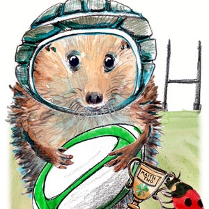 3797 Irish RUGBY Happy Birthday-kaart. Rugbybalspel en palen. Iers-Gaelisch La Breithe Shona Duit Kan worden gepersonaliseerd