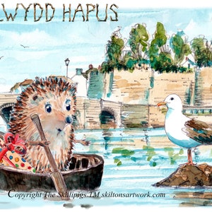 PENBLWYDD HAPUS Happy Birthday in walisischer Sprache. Corakel auf dem Fluss Teifi, Strickjacke Wales. Dieser kann personalisiert werden. Nr 15 Strickjacke