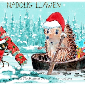3346 Nadolig Llawen, Feliz Natal, Papai Noel em galês, em um coracle. Pode ser personalizado (exemplo em inglês).