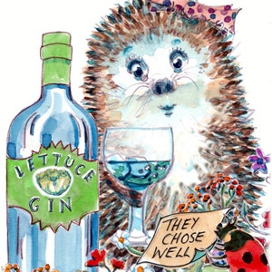 3228 Gefeliciteerd, nieuwe baankaart. op je nieuwe baan, egel met gearomatiseerde ginfles en glas. Kan worden gepersonaliseerd.