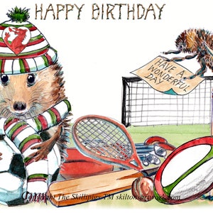 2528 Walisische Sport HAPPY BIRTHDAY Karte Walisische Sport Ball Spiele Fußball Cricket für Enkel mit Igel. Igel, kann personalisiert werden
