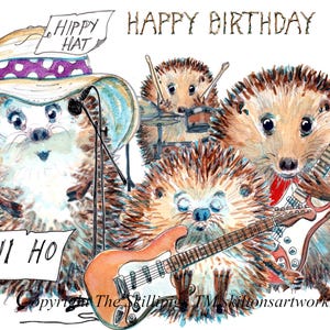 4638 Carte d'anniversaire musique Hi Ho Une doublure argentée peut-être un groupe chantant des guitares. Hommage au groupe Jeff Beck Peut être personnalisé.
