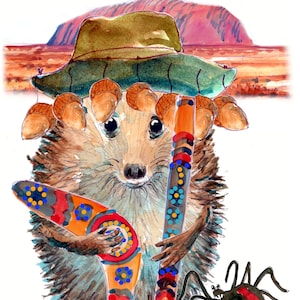 Australische verjaardagskaart gelukkige verjaardagskaart egel met boemerang rode rugspin en digeridoo Kan worden gepersonaliseerd. Nr. 1 AUSTRALI