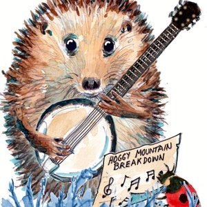2179 HAPPY BIRTHDAY-kaart blauw gras Appalachian muziek folk Amerikaanse banjospeler egel. Met echt blauw gras!! Kan worden gepersonaliseerd.