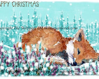 5434 Baby Fox Christmas card  Can be personalised A 6 by 4 inch card UK postage options at checkout.