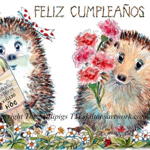 4072 Cartão de aniversário em espanhol Feliz Cumpleanos Cartão de feliz aniversário em espanhol. Vinho Vinedo de hog e flores Pode ser personalizado.