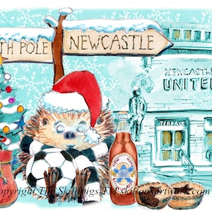 Cartão de Feliz Natal com entrada para o St. James' Park e placa com o clube de futebol NEWCASTLE e o Polo Norte. Pode ser personalizado. 6 NEWCASTLE