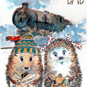3198 HAPPY BIRTHDAY Dampfzugkarte, Station mit unserem Igelpaar und Bradshaw's führen Erbeisenbahn. Kann personalisiert werden.