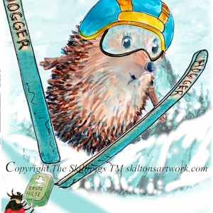 4134 Tarjeta de cumpleaños para saltador de esquí en alemán Erizo volando por el aire practicando este deporte de invierno en los Alpes. Se puede personalizar.