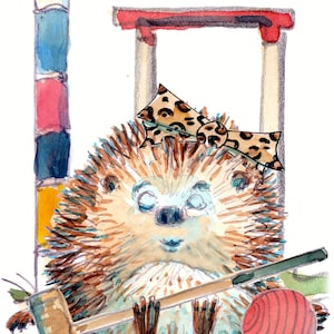 Tarjeta de FELIZ CUMPLEAÑOS 3076 para croquet, juego de césped con jugador, pelota, mazo, aro y cinta con estampado de leopardo, erizo dormido. Se puede personalizar