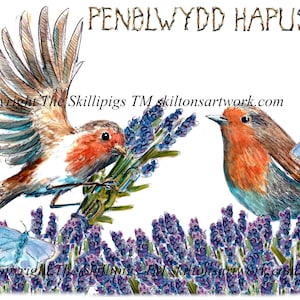 5206 Welsh language Birthday card penblwydd Hapus robins and . can be personalised Sent 2nd class post or choose 1st class at checkout