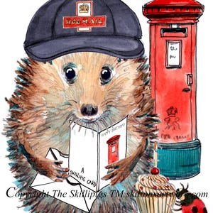 4294 Postie- of postbodeverjaardagskaart. Een Britse Royal hog mail-postbode met een brievenbus. Standaard is de eerste foto. Kan worden gepersonaliseerd