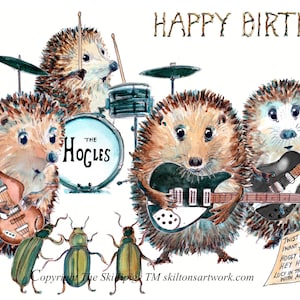 3436 Beatles ish HAPPY BIRTHDAY cartão com o grupo tributo Hedgehog Beatles e beetles banda de música pop. Pode ser personalizado