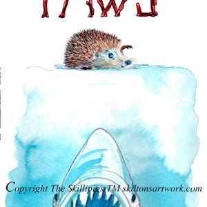 62 Jaws ou PAWS tubarão cartão de feliz aniversário assim como o filme só que um ouriço. O design padrão tem apenas PAWS Pode ser personalizado