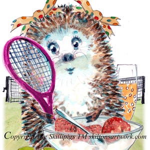 4670 Tennisspieler Alles Gute zum Geburtstag Karte Igel mit Schläger und Erdbeeren und Sahne Auch ein Glas Sekt Kann personalisiert werden