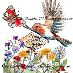 May include: A watercolour image of a bird with a note reading "Thinking of You", a butterfly, and flowers. The text at the top says "So Very Sorry For Your Loss".