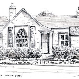 Gretna Green blacksmiths shop sketch como um cartão de felicitações. Mensagem de dia de casamento ou cartões de agradecimento ou aniversário. Outros mostrados 5 GRETNA