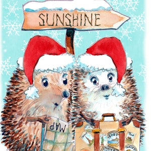 3446 JOYEUSES FÊTES Carte de Noël, en couple Place au soleil. Bon voyage d'hiver peut-être. Peut être personnalisé avec deux noms.