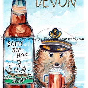 5 DEVON Capitano di vela con birra Saluti DEVON, un catalogo di carte Skillipig dalla contea di Devon, altre carte della contea mostrate