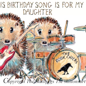 2579 HAPPY BIRTHDAY Tochter. Igel Tierband Rockgruppe Duo Musik Gitarre Spielen ,Lied für meine Tochter' Kann personalisiert werden