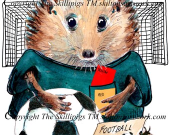 5472 Football referee birthday card Soccer game hedgehog cards Can be personalised UK postage options at checkout