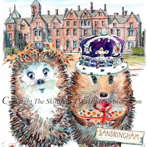 4306 Tarjeta de cumpleaños de Sandringham Esta residencia real en Norfolk tiene al rey y a la reina erizos dentro Feliz cumpleaños Se puede personalizar