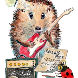 Rockgitarist Proficiat met je verjaardag, verjaardagskaart, mannelijke egel rockster Elektrische gitaarmuzikant popbandgroep. Kan worden gepersonaliseerd. 991