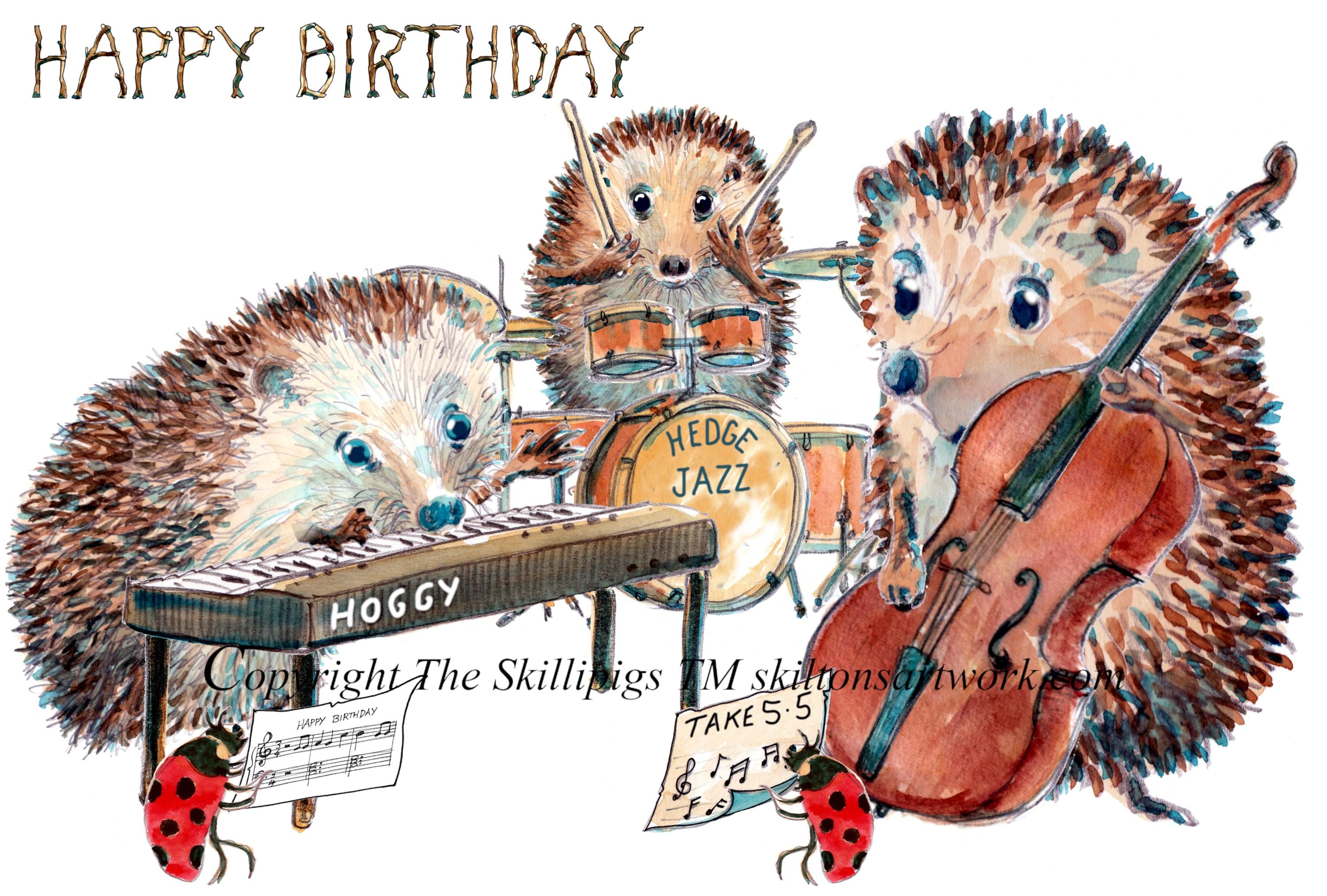 4149 Jazz Trio Card Happy Birthday Card Drums Keyboard Piano and