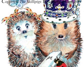 5492  Platinum 70th wedding anniversary card with the hedgehog king with crown  Can be personalised  UK Postage options at checkout