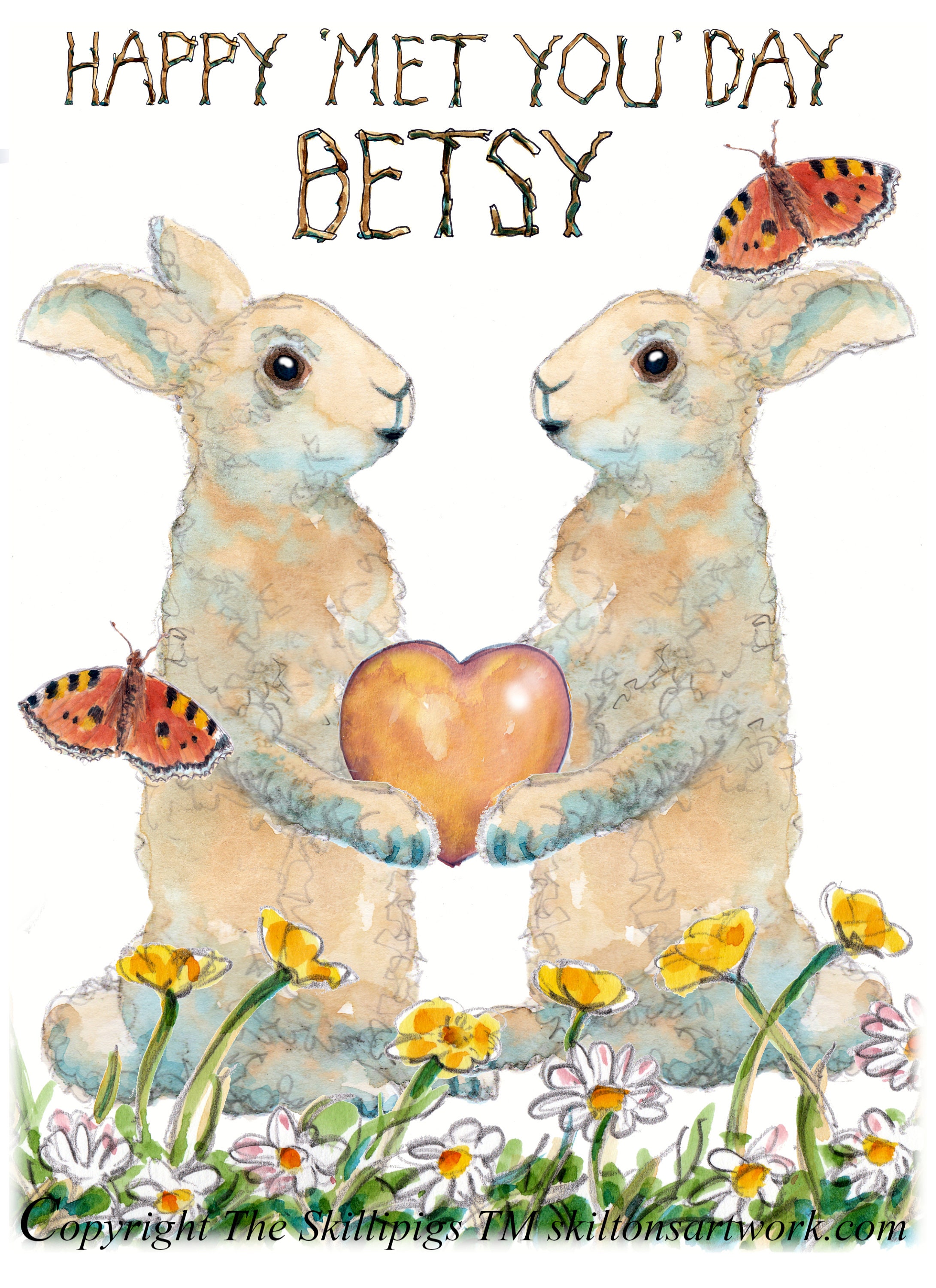 Okey Dokey Design Cute Illustrated Bunnies Anniversary Customisable Card - View #8