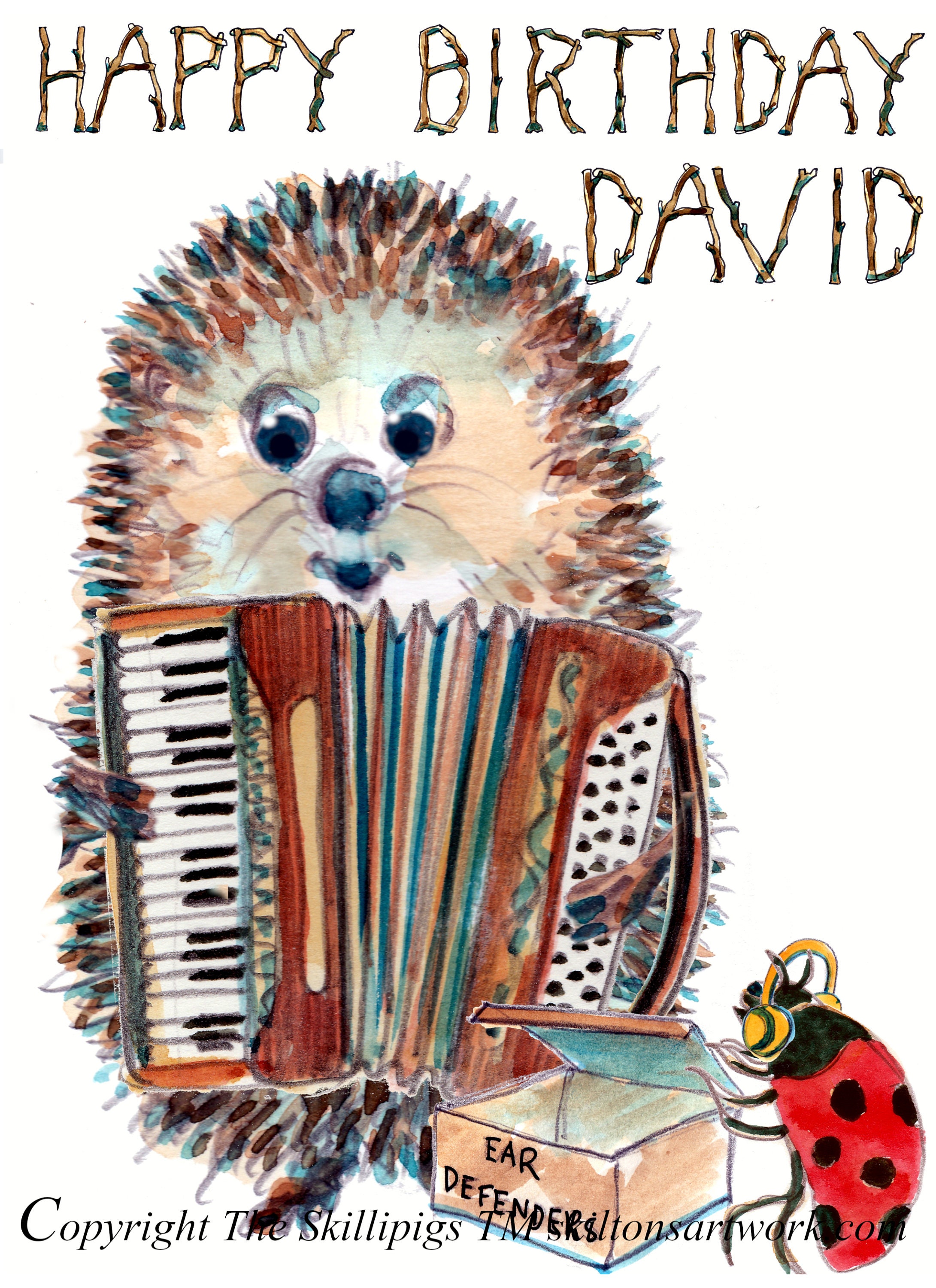 3564 Piano Accordion BIRTHDAY Card, Folk Music Hedgehog