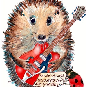 3433 Gitarist HAPPY BIRTHDAY-kaart, heb een geweldige verjaardag, egel speelt pop rockabilly elektrische gitaarmuziek. Kan worden gepersonaliseerd