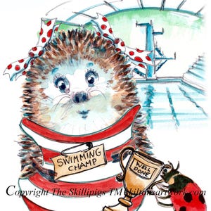 4675 swimmer Well Done card first length width or mile female hedgehog in the pool Can be personalised or a different greeting