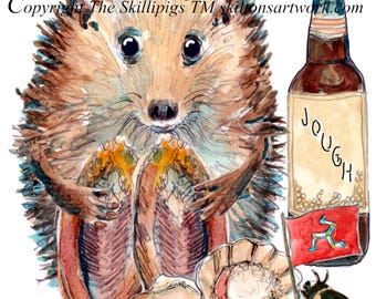19, Isle of man birthday card with kippers queen scallops and jough beer Laa ruggyree sonney Dhyt Can be personalised