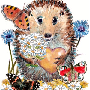 Biglietto per la mia ragazza Biglietto d'auguri Skillipig con il nostro riccio, cuore, farfalle e fiori n. 3957