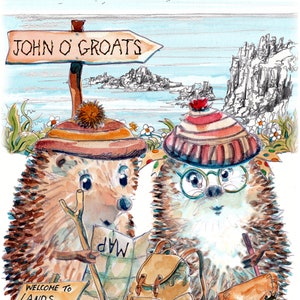 Alles- Gute zum Geburtstagkarte von Igel-Wanderern am Lands End Cornwall zu John O 'Groats Schottland. Kann personalisiert oder Good Luck sein.  Nr.1 LANDE ENDE