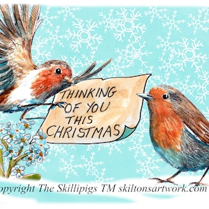 4042 Carte de deuil à Noël Je pense à vous pour Noël. Carte de sympathie Carte de Noël pour une personne décédée. rouges-gorges